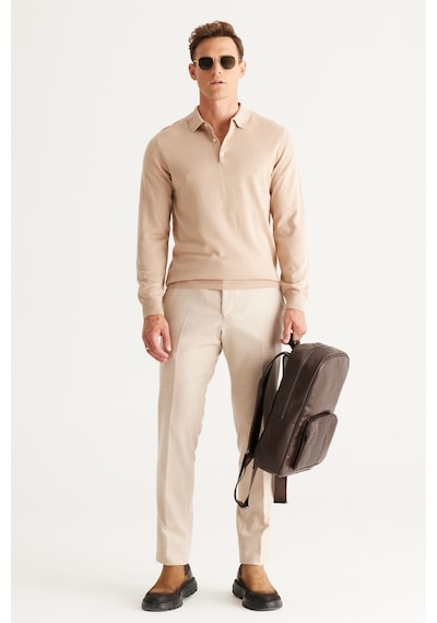 AC&Co / Altınyıldız Classics Erkek Bej Melanj Standart Fit Normal Kesim Polo Yaka Pamuklu Triko Kazak Bej Melanj AC&Co / Altınyıldız Classics Erkek Bej Melanj Standart Fit Normal Kesim Polo Yaka Pamuklu Triko Kazak Bej Melanj