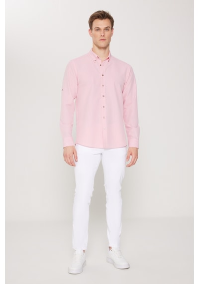 AC&Co / Altınyıldız Classics Erkek Pembe Slim Fit Dar Kesim Düğmeli Gömlek Yaka Uzun Kollu Gömlek Pembe AC&Co / Altınyıldız Classics Erkek Pembe Slim Fit Dar Kesim Düğmeli Gömlek Yaka Uzun Kollu Gömlek Pembe