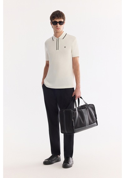 Avva Erkek Ekru Kıvrılmaz Polo Yaka Fermuarlı Bi-stretch İnterlok Regular Fit T-shirt A61y1003