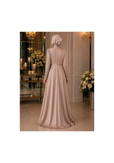 Gül&can Butik Tesettür Abiye Elbise Bej Bej