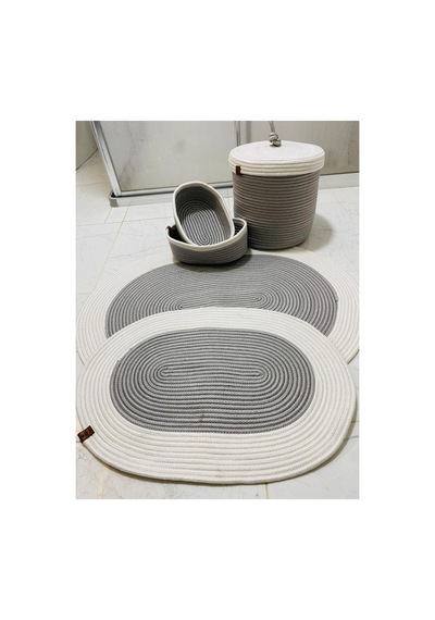 Jüt,hasır,5 Lı,banyo Paspas Takımı,bohem Tarzı Banyo Takımı,iskandinav Paspas/sepet 25x25 Krem Gri Krem Gri