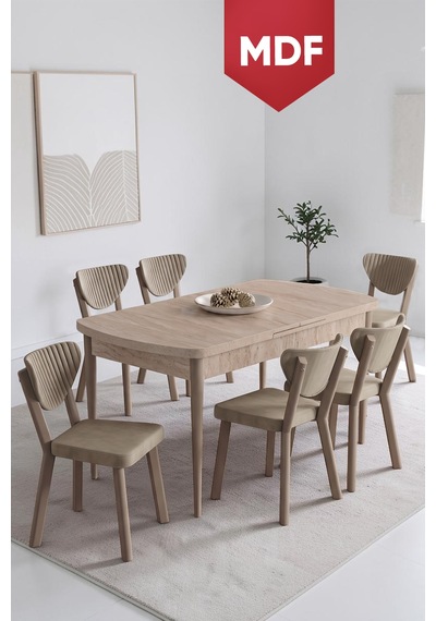Exve Serisi 80x132 Açılabilir Traverten Takımı Ve 6 Sandalye Cappucino Sandalye Cappucino İskelet Exve Serisi 80x132 Açılabilir Traverten Takımı Ve 6 Sandalye Cappucino Sandalye Cappucino İskelet