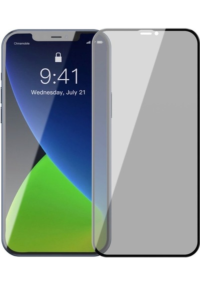 Baseus Apple Uyumlu   iPhone 12 Pro Max 6.7 0,23mm Anti Spy Çerçeveli Tempered Cam Ekran Koruyucu 2 Adet Set