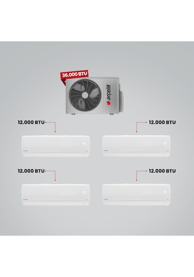 Arçelik 1+4 Multi Sistem 36100 MD Pro Dış Ünite 4 Adet 12 BTU Beyaz İç Üniteler Duvar Tipi Klima