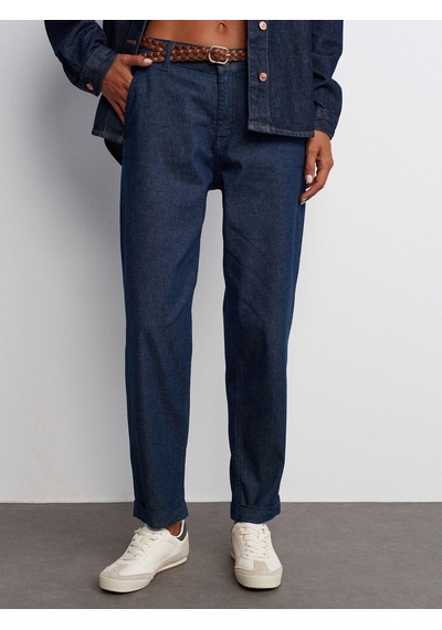 Dilvin Duble Paça Kemerli Denim Pantolon Lacivert