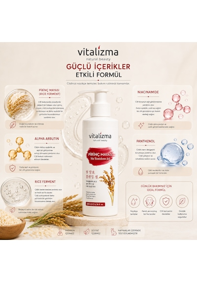 Pirinç Mayası Yüz Temizleme Jeli - Aydınlatıcı, Leke Karşıtı Ve Gözenek Sıkılaştırıcı - Arbutin & Niasinamid 200 Ml