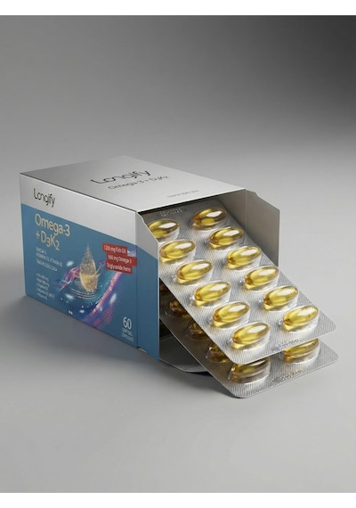 Omega 3 + D3k2, Balık Yağı, Epa, Dha, Vitamin D3, Vitamin K2 Mk7 , Vitamin E, 60 Yumuşak Kapsül