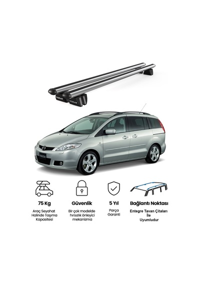 Pençe Mazda 5 2005-2010 Uyumlu Gri Ara Atkı Port Bagaj Tavan Barı