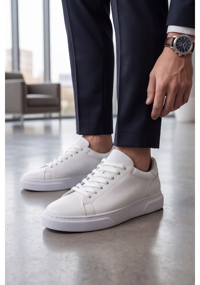Liarca Asterio %100 Hakiki Deri Sararmayan Faylon Taban Sneaker Klasik Beyaz Ayakkabı