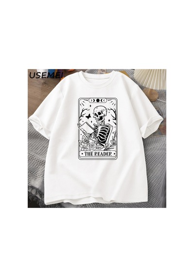Tarzsokak Okuyucu Tarot Kartı T-shirt İskelet Okuma T Shirt Yaz Pamuk Kitap Sevgilisi Bookish Tshirt Er 2862 Beyaz