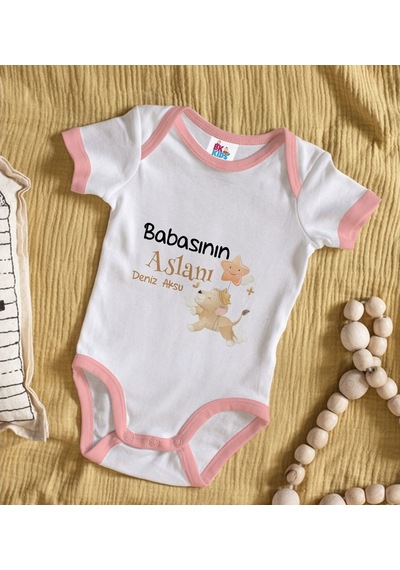 Bitmeyenkartus Bk Kids Kişiye Özel Pembe Bebek Body Zıbın - Model 12 Çok Renkli