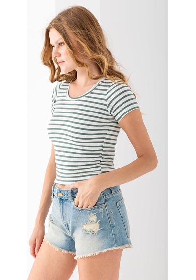 Giysa Kadın Bisiklet Yaka Çizgili Basic Body Yeşil - 25509 Yeşil