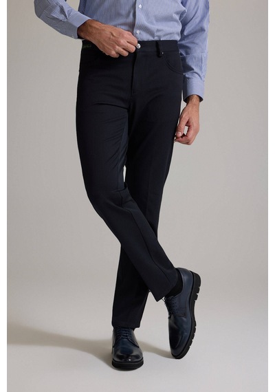 Erkek Lacivert Slim Fit Yan Cepli Kanvas Pantolon