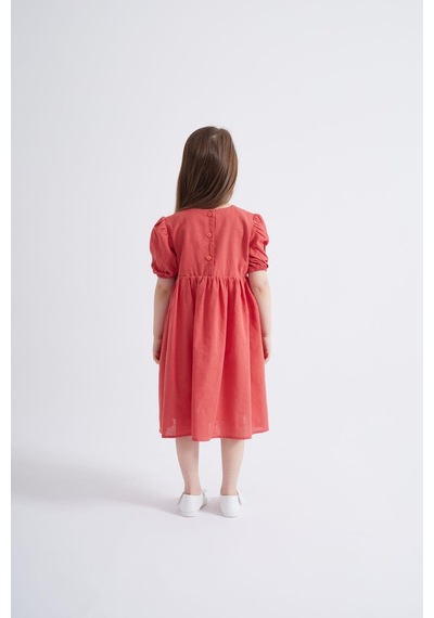 Oliventhekid Kolları Ve Beli Lastikli Kız Çocuk Elbise Kiremit Kiremit