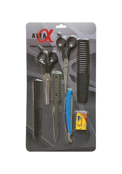 Alfa Set18 6lı Berber Seti + Ense Fırçası + Penuar