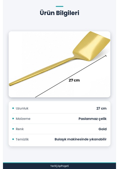 Metal Servis Spatulası - Gold - 27 Cm Altın