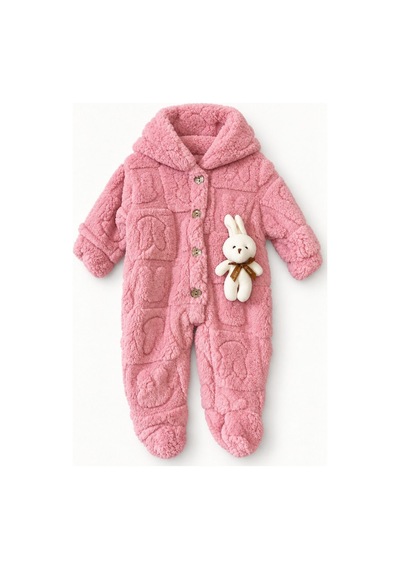 Kız Erkek Bebek Tavşan Ve Ayı Oyuncaklı Peluş Tulum Tlm0301 Pembe