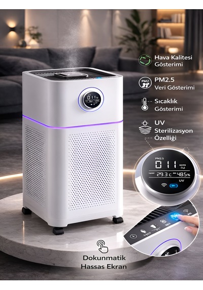 3in1 810m³ Hacim Hava Temizleme Nemlendirme Uv Sterilizasyon Makinesi - Sessiz Beyaz