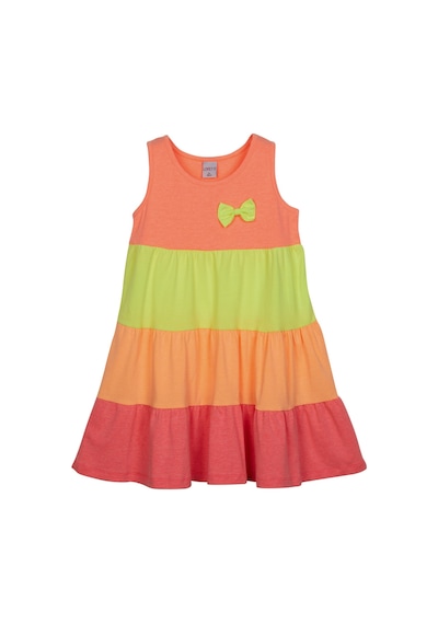 Lovetti Fos.Turuncu+Fos.Fuşya Kız Çocuk Renkli Büzgülü Askılı Elbise 5983W0101 Turuncu - Fuşya