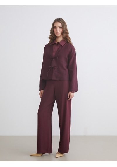 Lcw Modest Mürdüm V Yaka Oversize Müslin Kadın Kimono