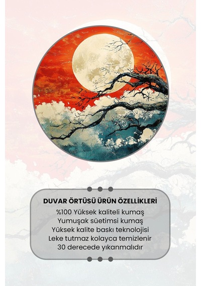 Kırmızı Gece Desenli Duvar Halısı Duvar Örtüsü Tapestry Süet Dokulu Kumaş