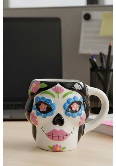 Dekoratif Ev Ofis Day Of The Dead Şeker Kurukafa Tasarımlı Seramik Kupa Bardak Seramik Kupa Çok Renkli
