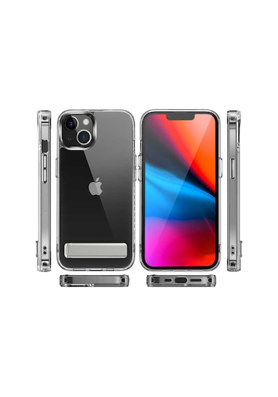Apple Uyumlu iPhone 14 Kılıf Standlı Şeffaf Silikon Zore L-Stand Kılıf Renksiz