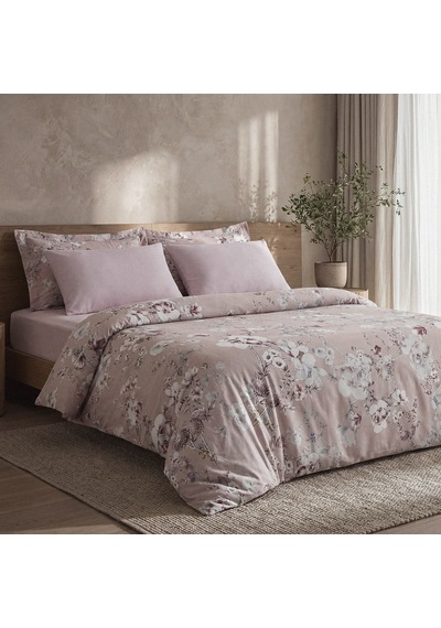 Bloomy Çiçek Senfonisi Çift Kişilik %100 Ege Pamuğu Nevresim Takımı - Çarşaflı - 4 Yastıklı Pudra