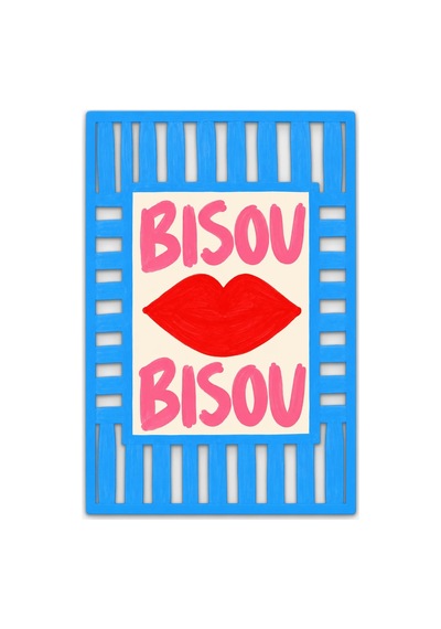 Bisou Bisou Kırmızı Dudaklar Metal Tablo 44x65 Cm Çok Renkli
