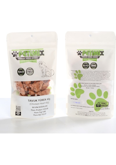 Petimix Freeze Dry Tavuk Yürek Barf Köpek Ödül Maması 40 G