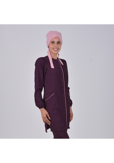 Patlıcan Moru Soft Likra Hemşire Doktor Tesettür Alt Üst Takım Ün
