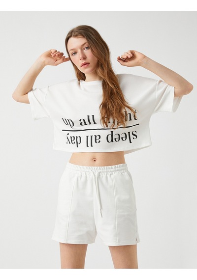 Koton Baskılı Crop Pijama Üst Ekru 2ylk73821mk