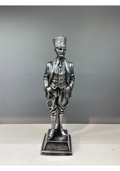 Dekoratif Polyester Atatürk Heykeli 48 Cm Gümüş-eskitme