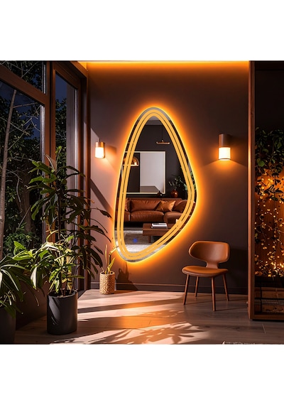Evonna Amber Led'li Lazer Kumlamalı Lavabo & Banyo Aynası Dokunmatik Sensörlü 45 X 90 Cm Turuncu
