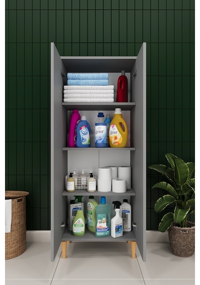 Modern 2 Kapaklı Çok Amaçlı Mutfak Banyo Dolabı %100 Mdf Erzak Kiler Dolabı Fd02 Kül Gri
