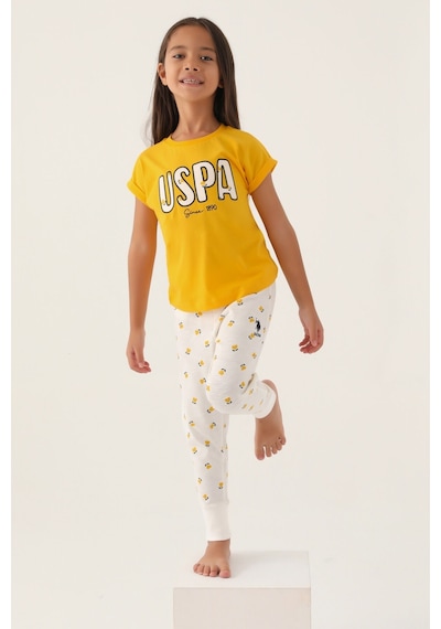 U.s. Polo Assn Lisanslı Text Printed Sarı Kız Çocuk Pijama Takımı 5274-43373 Sarı