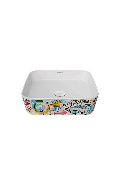 Creavit LP040 Loop Grafiti Uygulamalı Kare Çanak Lavabo 40 CM