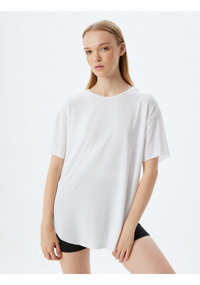 Koton Spor Tişört Oversize Bisiklet Yaka Kısa Kollu Beyaz 5wak10202nk Beyaz
