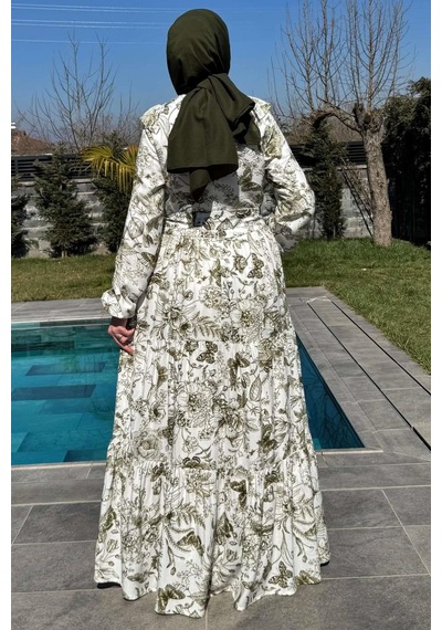 Rabia Şamlı Botanik Elbise Yeşil Normal