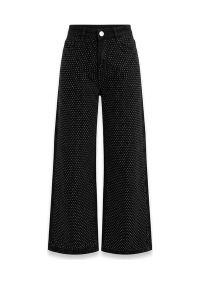 Bluemarlin Siyah Taşlı Bol Paça Tam Kalıp Denim Kot Pantolon Siyah