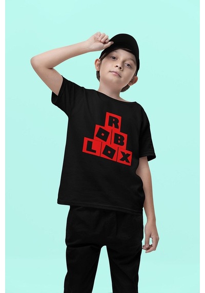 Sevbano Tasarım Roblox Baskılı Unisex Oyun Çocuk Tişört 1-12 Yaş SIYAH