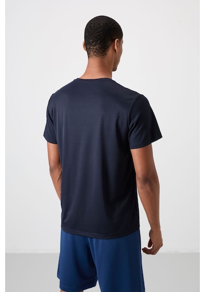 Tommy Life Lacivert Polyester Nefes Alan Dokulu İnce Esnek Standart Fit Erkek Performans T-shirt - 88385 Lacivert