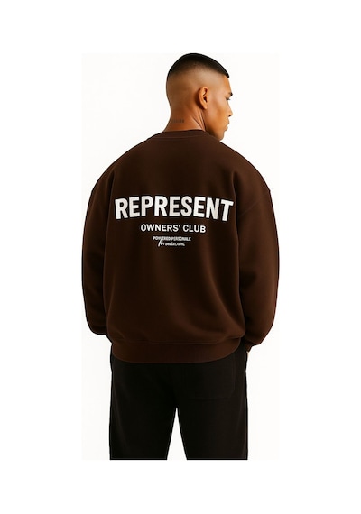 Benroma 3 İplik Penye Represent Baskılı Unisex Sweatshırt Kahverengi