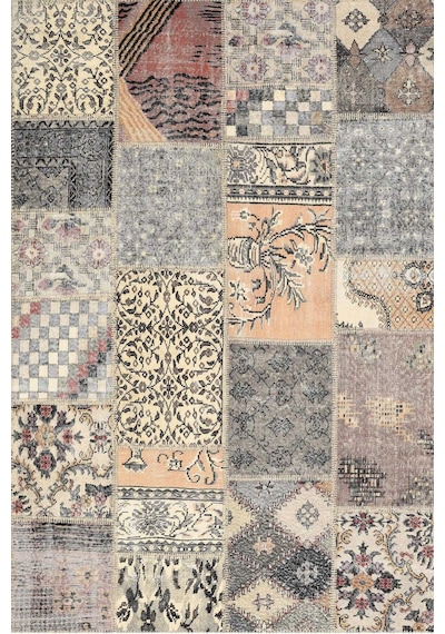 Patchwork Desenli Pamuk Taban Dijital Baskılı Yıkanabilir Halı Bej
