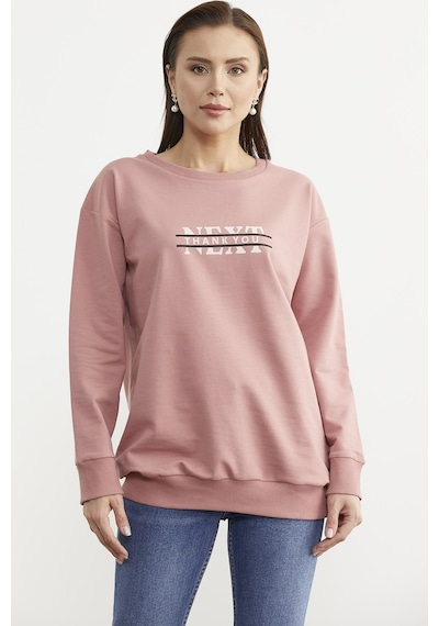 Sıfır Yaka Oversize Sweatshirt - Gül Kurusu Gülkurusu