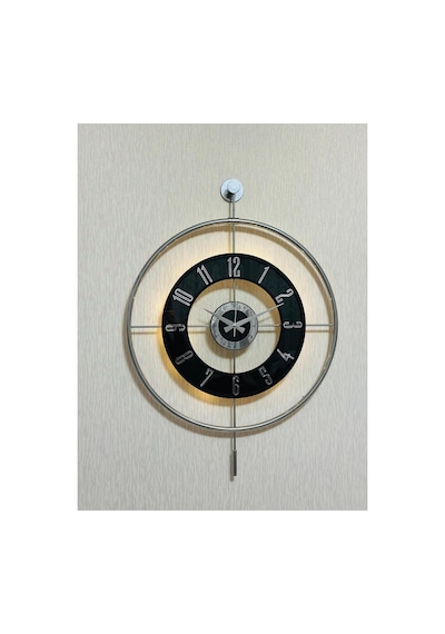 Pey Aksesuar Metal Camlı Duvar Saati Krom Toz Boya 60x80cm Büyük Boy Işıklı Gerçek Cam Duvar Saati Modern Tasarım M61-kromgrı-şeffaf-siyah-gümüş
