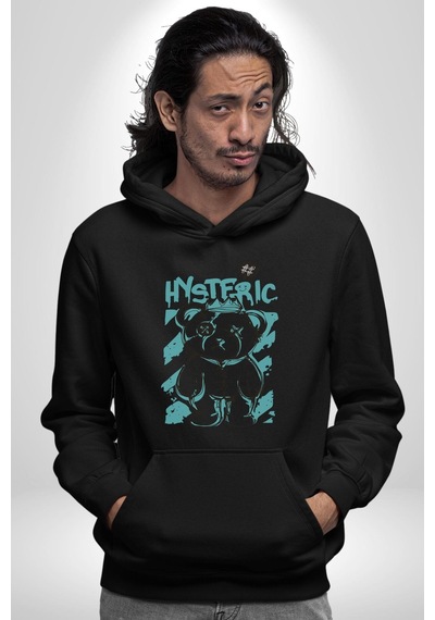 Histerik Kadın Erkek Siyah Kapüşonlu Sweatshirt Hoodie Siyah