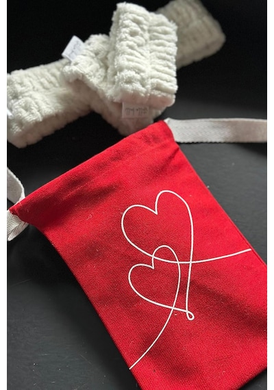 Mikrofiber Welsoft Saç Bandı Ve Bileklik Seti, Yumuşak Beyaz, Yüz Yıkama Ve Makyaj İçin, Kırmızı Keseli, 4 Parça