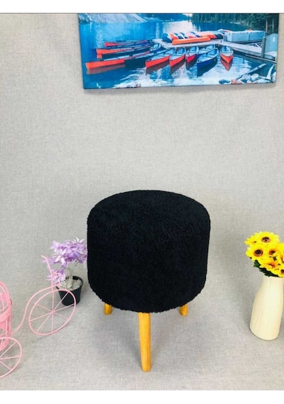 Şark Köşesi Coco Pufu , Peluş Kumaş ,oturma Odası, Makyaj Masası Pufu Siyah
