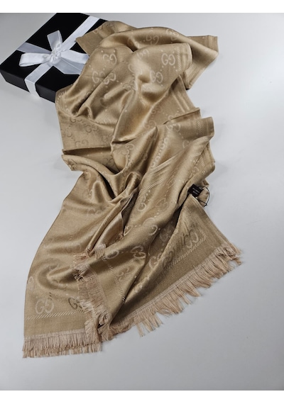 Miorel Scarfs G Desen Çift Taraflı Kaşmir İpek Şal 4 Mevsim Soft Pamuklu Şal Gold